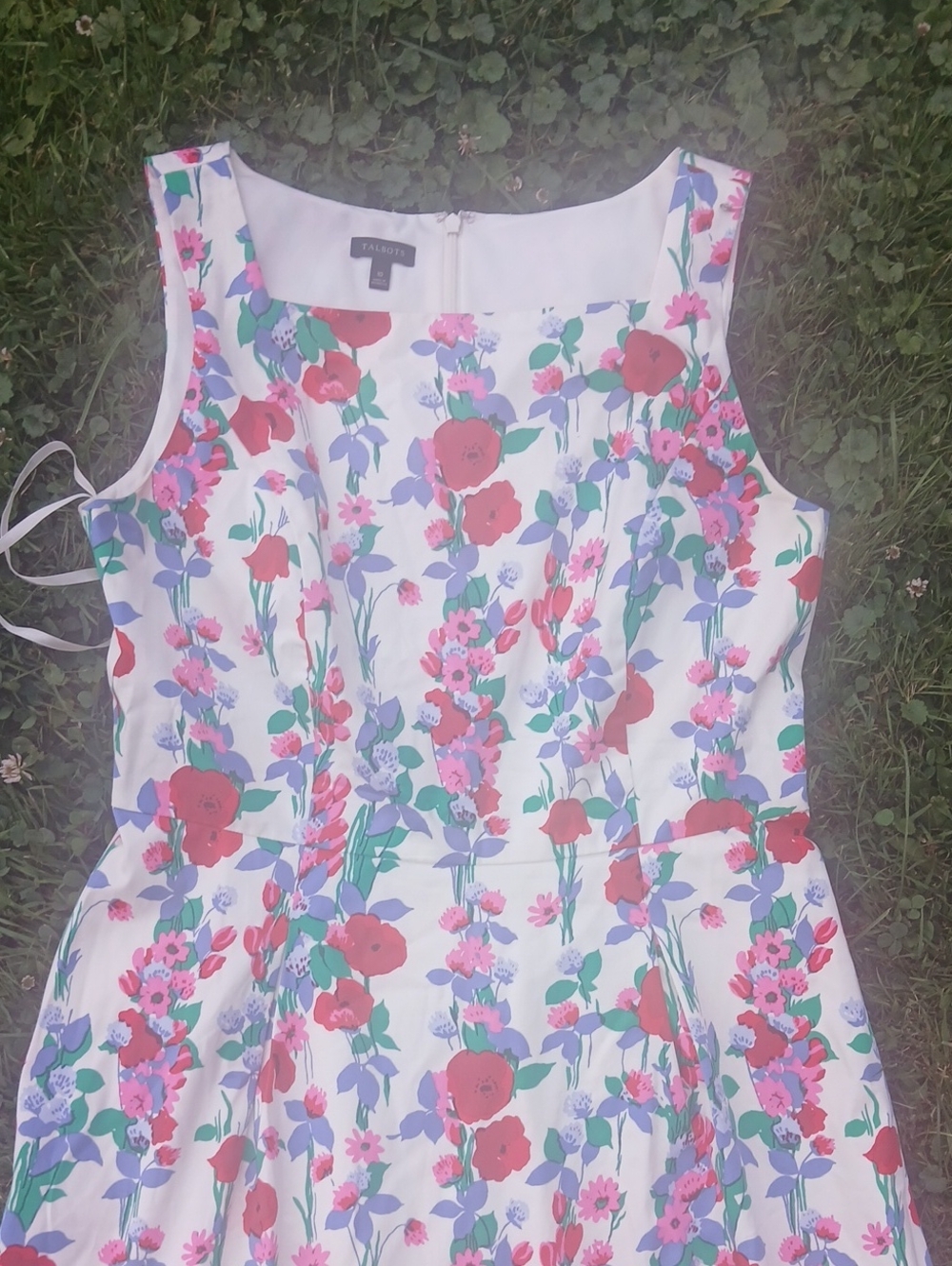 Talbots White Floral Midi Dress with Red, Pink And Lavendar Blooms - Picture 2 of 6